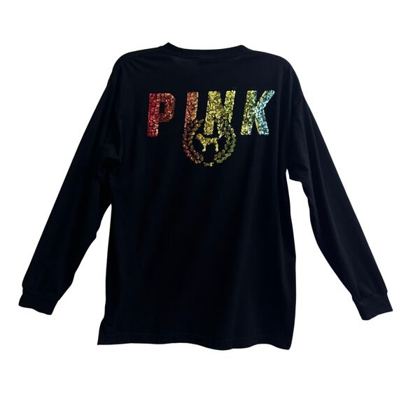 Victoria’s Secret PINK Rainbow Sequin Logo Cotton Campus Tee Sleeve Shirt Size M - Picture 1 of 9